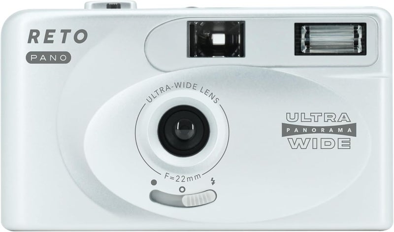 RETO PANO 35mm Film Camera - 22mm Wide Lens, Panorama, Easy Switch, Cinematic Modes, Lens Cover, Built-in Flash, Reusable (Film & AAA Battery are not Included) (Metallic Silver) - Image 1